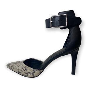 Calvin Klein Black & Snake Pointy Heels  with Buckle Ankle Strap